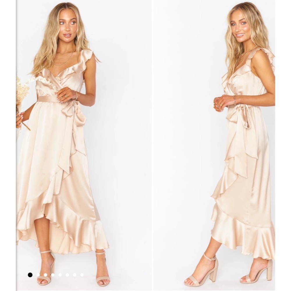 Samantha Ruffle Wrap Dress - Champagne Luxe Satin